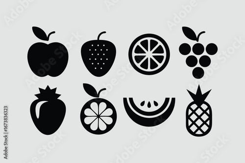 Wallpaper Mural Black fruit icons set featuring diverse silhouettes of various fruits. Torontodigital.ca