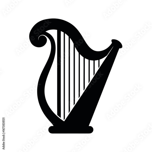 Harp Black Silhouette Vector on White Background