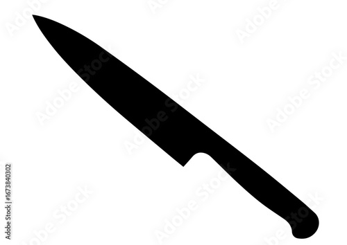 Black kitchen knife silhouette on plain white background  
