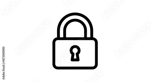 Simple Black Outline Padlock Icon on White Background.