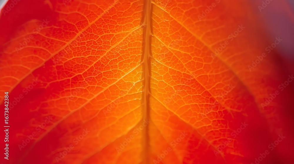 Obraz premium Close-up Macro of Vibrant Red and Yellow Leaf Gradient, autumn seasonal texture