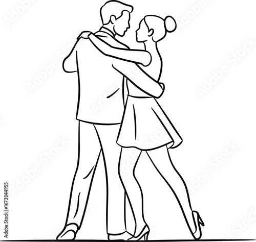 A couple ballroom dancing in a classic, elegant pose