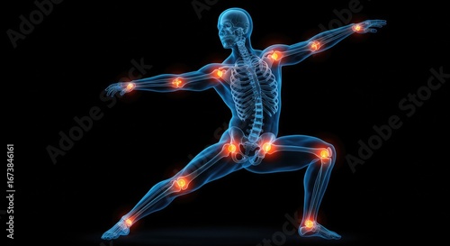 Human skeleton with highlighted joints, representing arthritis and joint pain.