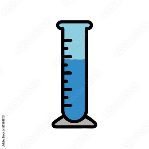 Graduated cylinder filled with blue liquid for scientific measurement.