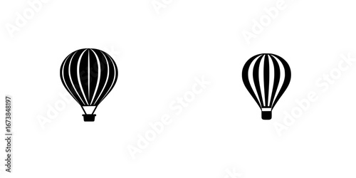 Minimalist black-and-white vector illustration of two simple hot air balloons