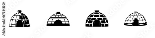 Vector illustration of minimalist black-and-white igloo silhouettes showcasing various designs and shapes