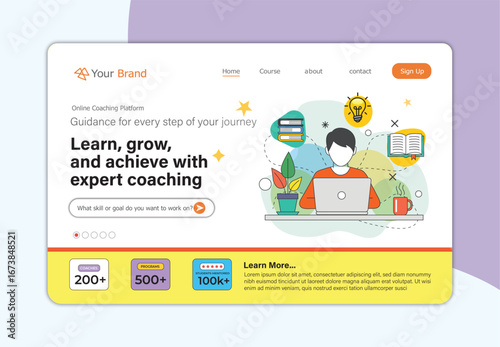 Web landing page template for an online coaching and mentorship platform.