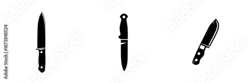 Minimalist black-and-white vector illustration featuring various knife silhouettes, showcasing simple design and timeless aesthetics
