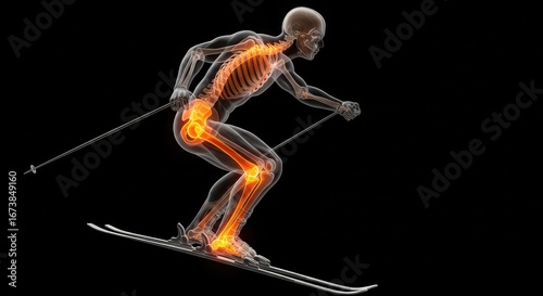 Skiing and the Human Skeleton: A Detailed Anatomical Illustration.