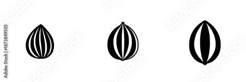 Minimalist black-and-white vector illustration of striped seeds in a simple silhouette style