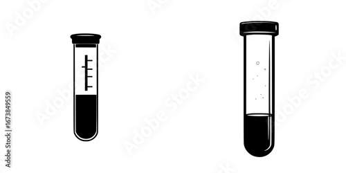 Minimalist black-and-white vector illustration of laboratory test tubes with fluid