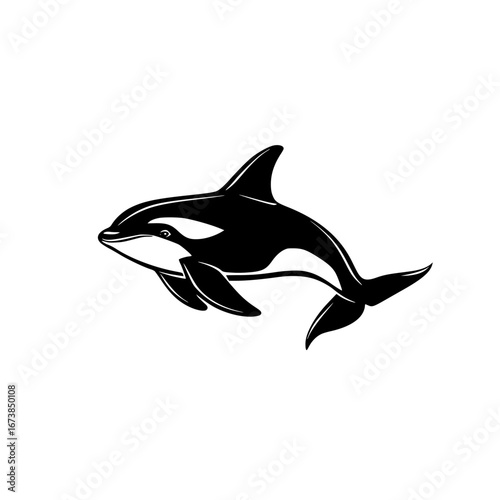 Dolphin swimming gracefully in the ocean as a minimalist black-and-white vector illustration representing marine life