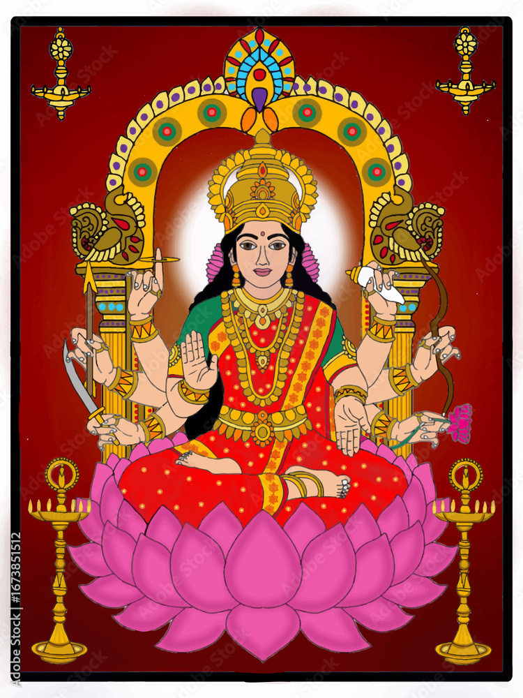 Fototapeta premium hand drawn digital art of goddess veer lakshmi