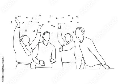 continuous one line art of Friends Party celebration champagne fun happiness.