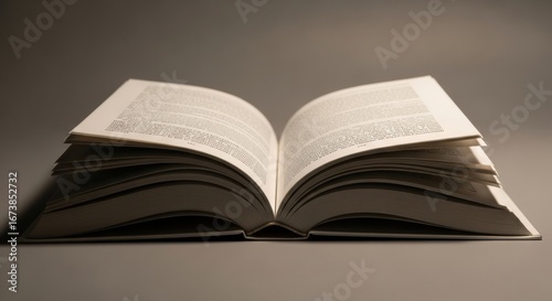 A dramatic low-angle shot of an open book with pages fanned out, illuminated from above against a dark, moody background. A classic image for serious literature or study.
