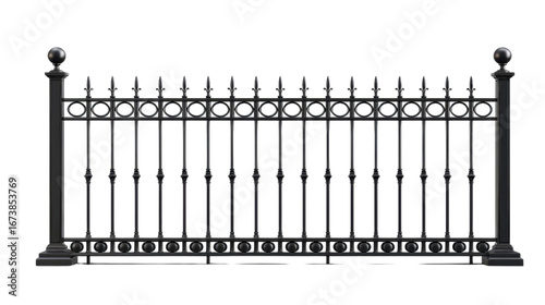 Elegant Black Powder Coated Aluminum Metal Fence with Circular Details