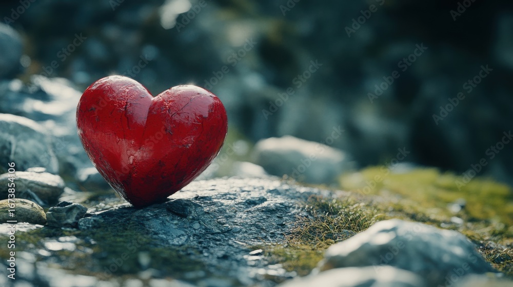 Fototapeta premium Red heart-shaped object in love concept design.