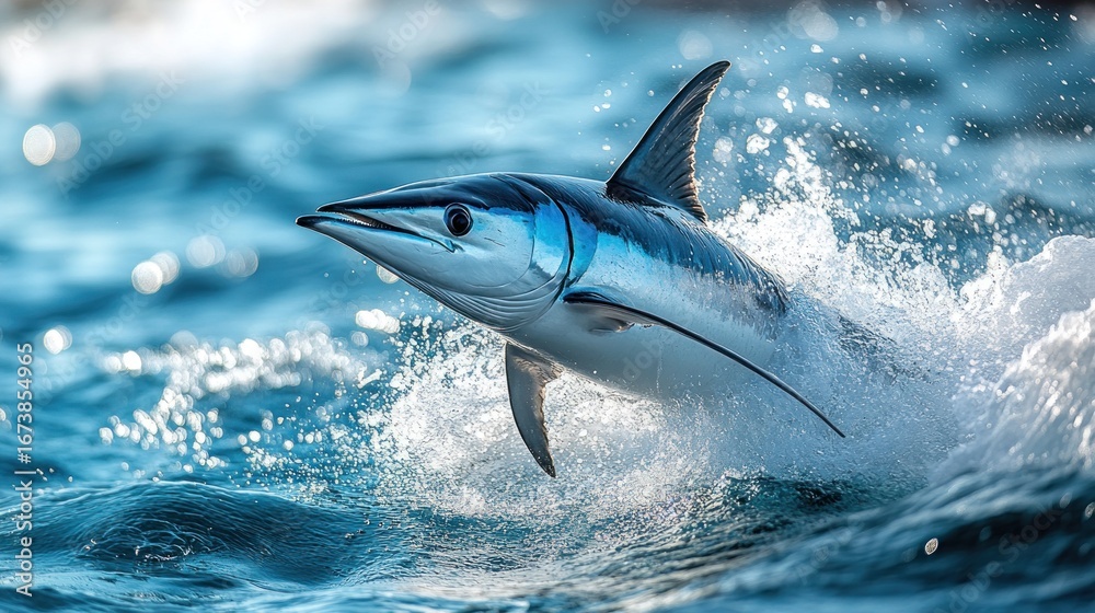 Fototapeta premium Tuna leaps out of turquoise water