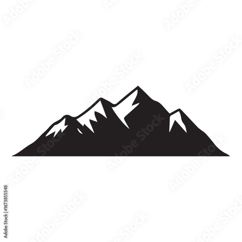 Simple black and white illustration depicting a mountain range with snowy peaks, a minimalist design.