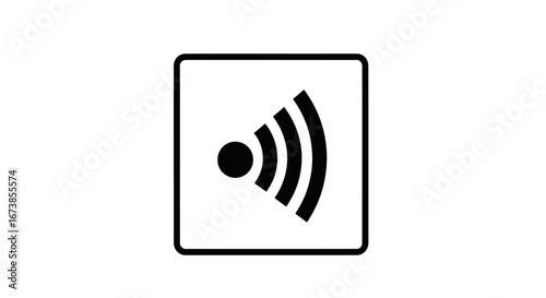 Black and White Wireless Signal Icon in Square Frame.