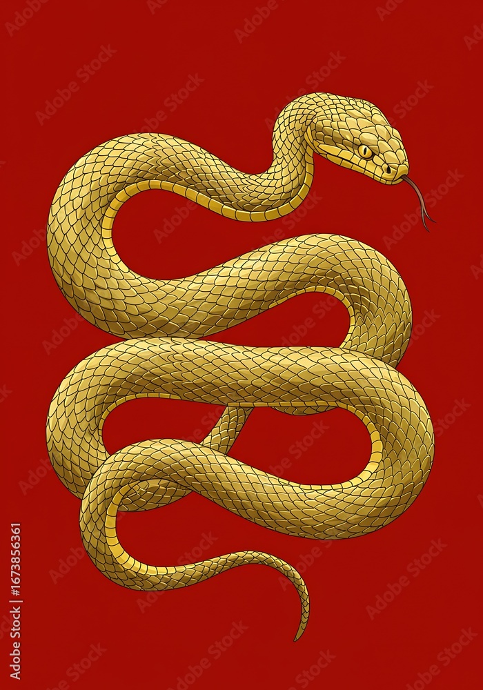 Obraz premium Golden Serpent: Intricate Linework Illustration