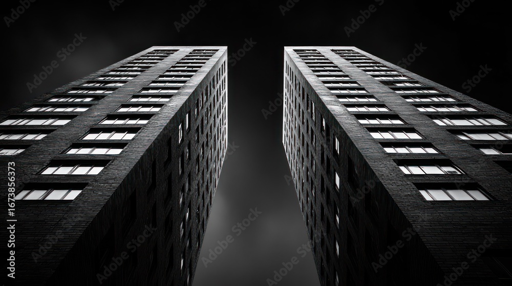 Obraz premium Two towering skyscrapers ascend, black and white