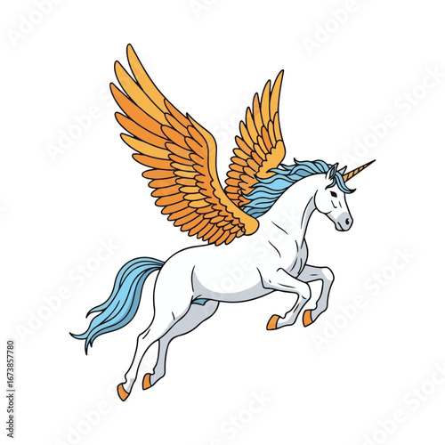 Majestic Flying Unicorn: Mythical Creature, Fantasy Art, Winged Horse