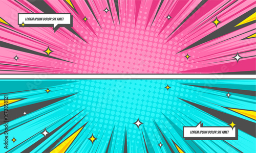 Comic cartoon art with two color background