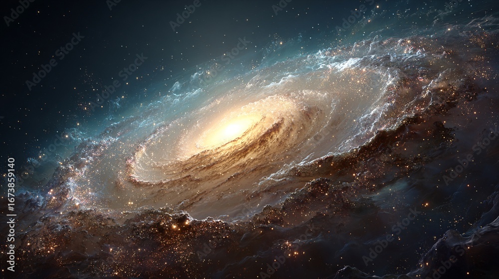 Fototapeta premium Spiral galaxy with bright golden core