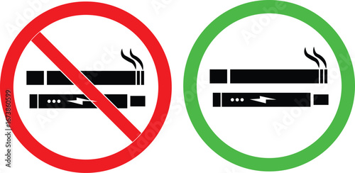 No smoking, No vaping combined sign. No smoking symbol. no smoke circle in red and green.  stop symbol icon set
