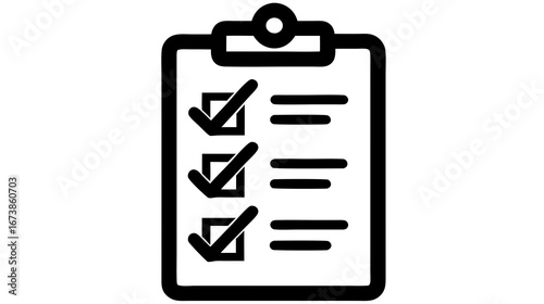 Minimal Black and White Clipboard Checklist Icon Showing Three Checked Items for Simple Task Tracking