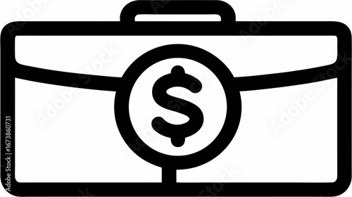 Minimal Black and White Finance Icon Featuring Simple Line Art Briefcase with Dollar Sign Emphasizing Money and Business Concepts