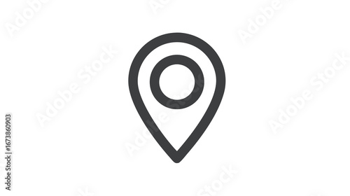 Minimal Black and White Location Pin Icon with Concentric Circles, Clean Line Art for Maps, Ui, and Branding