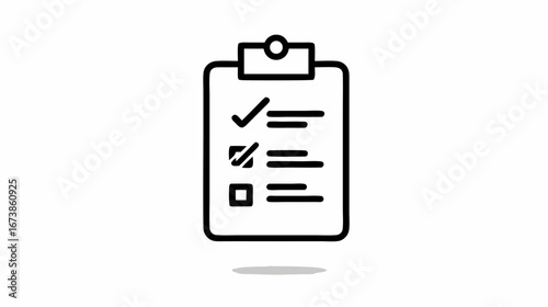 Minimal Black Clipboard Icon Featuring a Checkmark and Checklist Lines for Clean Ui and Flat Design Concepts