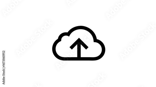 Minimal Black Cloud Upload Icon with Bold Outline, Simple Cloud Symbol for Digital Interfaces and Cloud Storage Ui