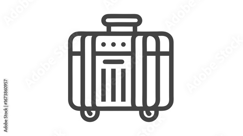 Minimal Black Line Icon of a Rolling Suitcase with Handle in Flat Outline Art for Travel and Luggage Concepts