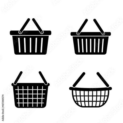 Shopping baskets icons  in  flat minimalist isolated on white ,  a set simple design black and white  for app or web UI