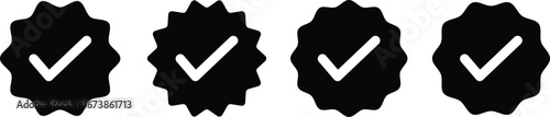 Blue Verified badge icon set. Blue tick check with social media account icon. Set of check mark icons. approved profile sign. white tick in blue circle.
