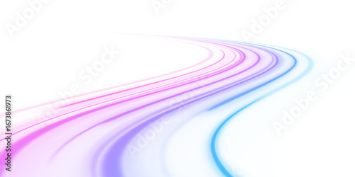 Abstract neon waves flow smoothly like liquid light. The glowing trail bends and turns to suggest motion. Ideal for modern tech or cyberspace visuals.