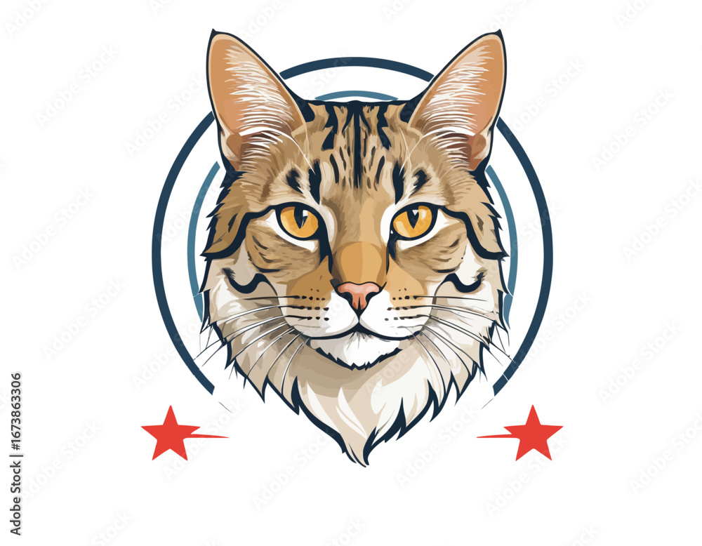 Obraz premium American Bobtail Cat Head Vector Art, Intricate Powerful and Ready for Print or Web, Sharp Details. Strong Identity. Timeless Design, Symbolize Strength, Courage 