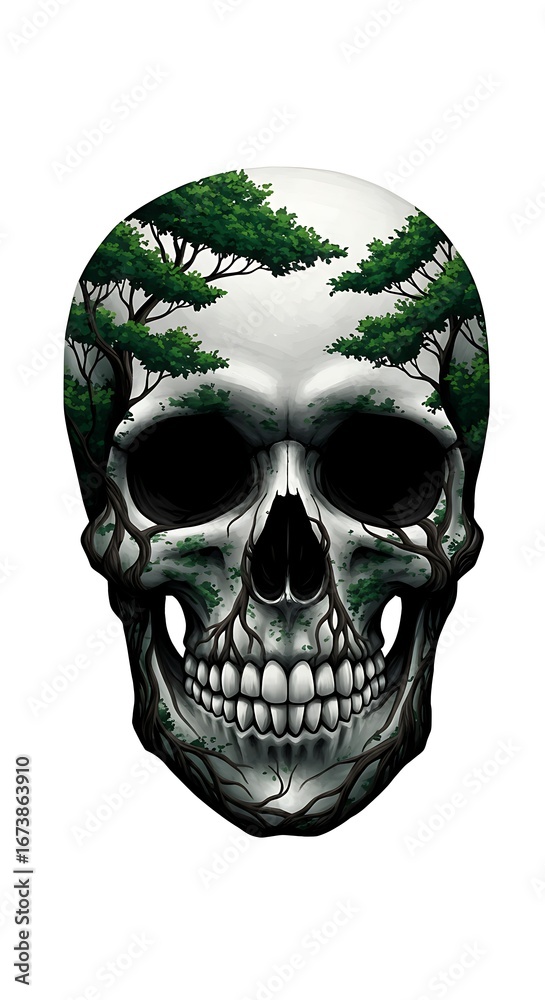 Fototapeta premium Skull & Bonsai: A Digital Fusion