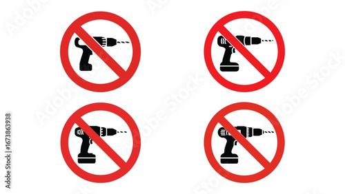 Free Download Set of no drill prohibition signs with red circle and black drill symbol
 - GFXLoad