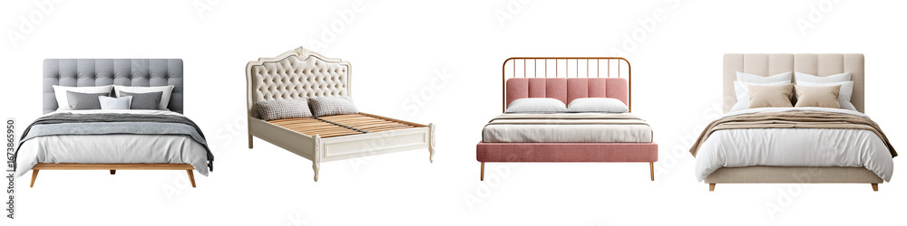 Obraz premium Stylish Bed Collection: Modern Bedroom Furniture Isolated