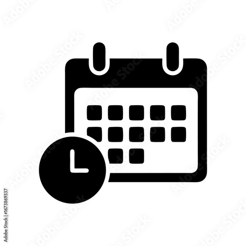 Schedule and Time Management Icon Illustrative Graphic of Calendar with Clock to Organize Events