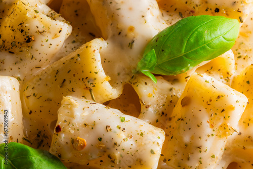 Rigatoni pasta with creamy sauce