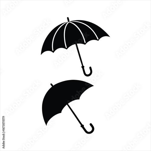 Two Stylish Black Umbrella Silhouette Designs Vector Illustration for Protection and Rain