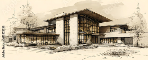 Esquisse d'architecte d'un projet de construction