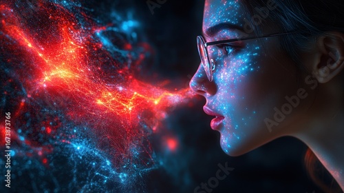 Wallpaper Mural Woman with glowing, abstract, network graphic Torontodigital.ca