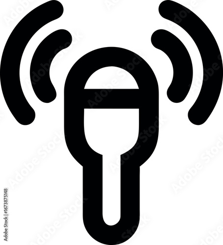 Podcast Microphone Icon with Radio Waves Emanating from the Top, Ideal for Audio, Media and Communication Designs