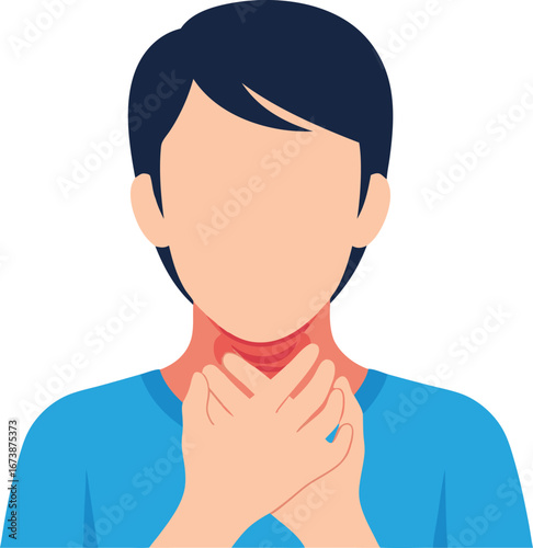 Illustration of Person Suffering from Sore Throat with Neck Pain Highlighted